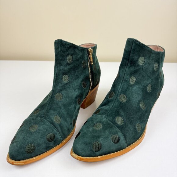 Anthropologie Shoes - Anthropologie Polka Dot Hunter Green Suede Ankle Boots